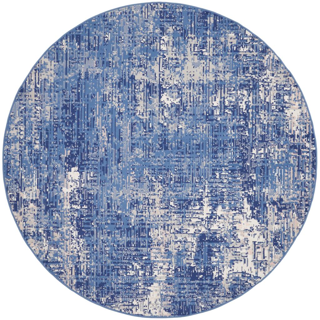 Nourison Home Whimsicle WHS08 Blue Ivory Indoor Round Area Rug - Modern Power Loomed Machine Made Low Pile