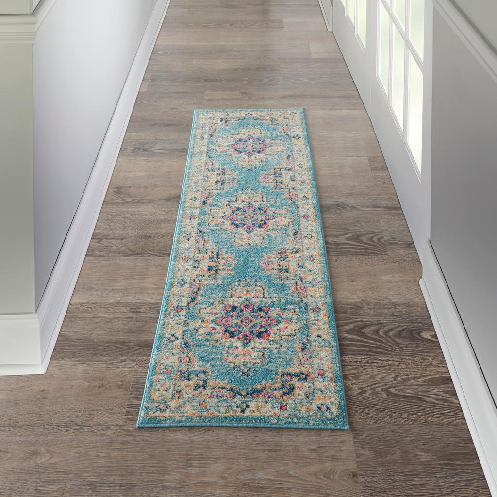 Nourison Home Passion PSN03 Light Blue Indoor Runner - Bohemian Power Loomed Machine Made Medium Pile
