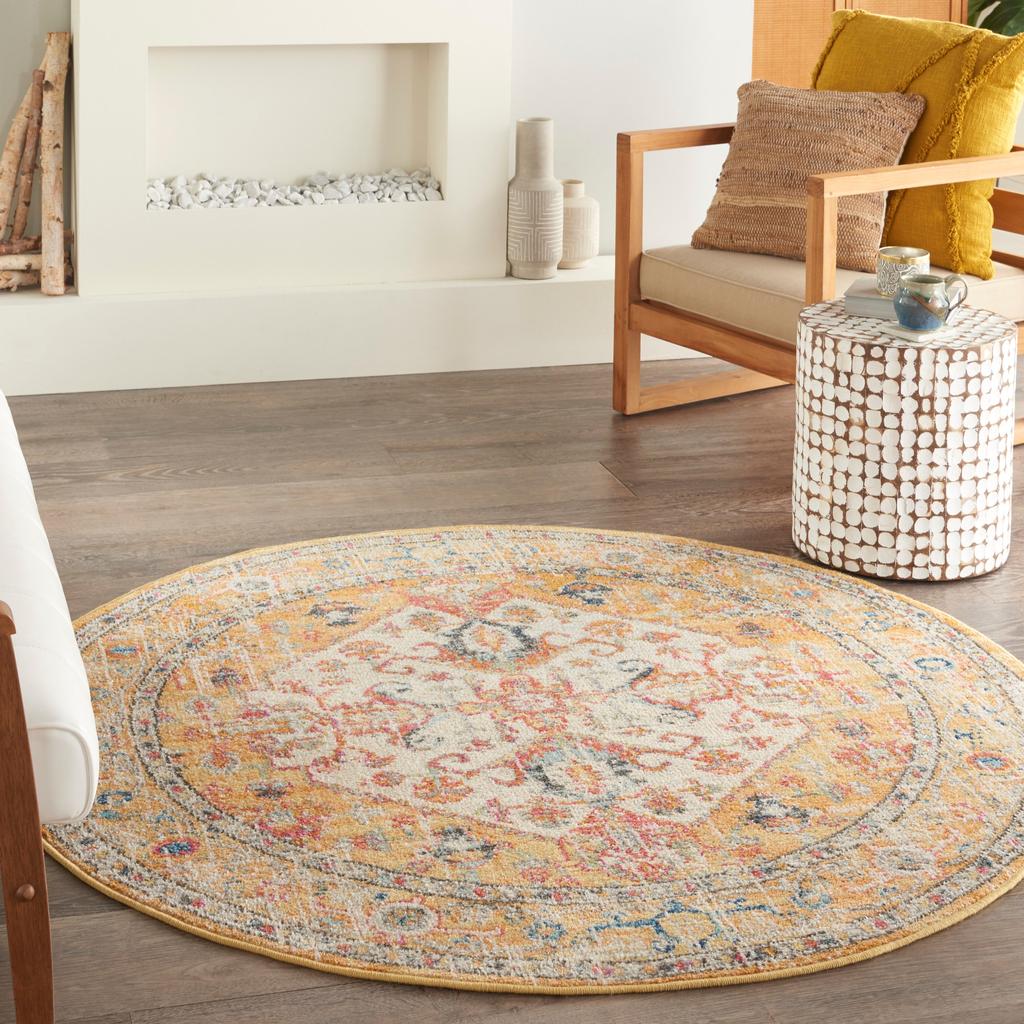 Nourison Home Passion PSN23 Ivory Yellow Indoor Round Area Rug - Bohemian Power Loomed Machine Made Medium Pile