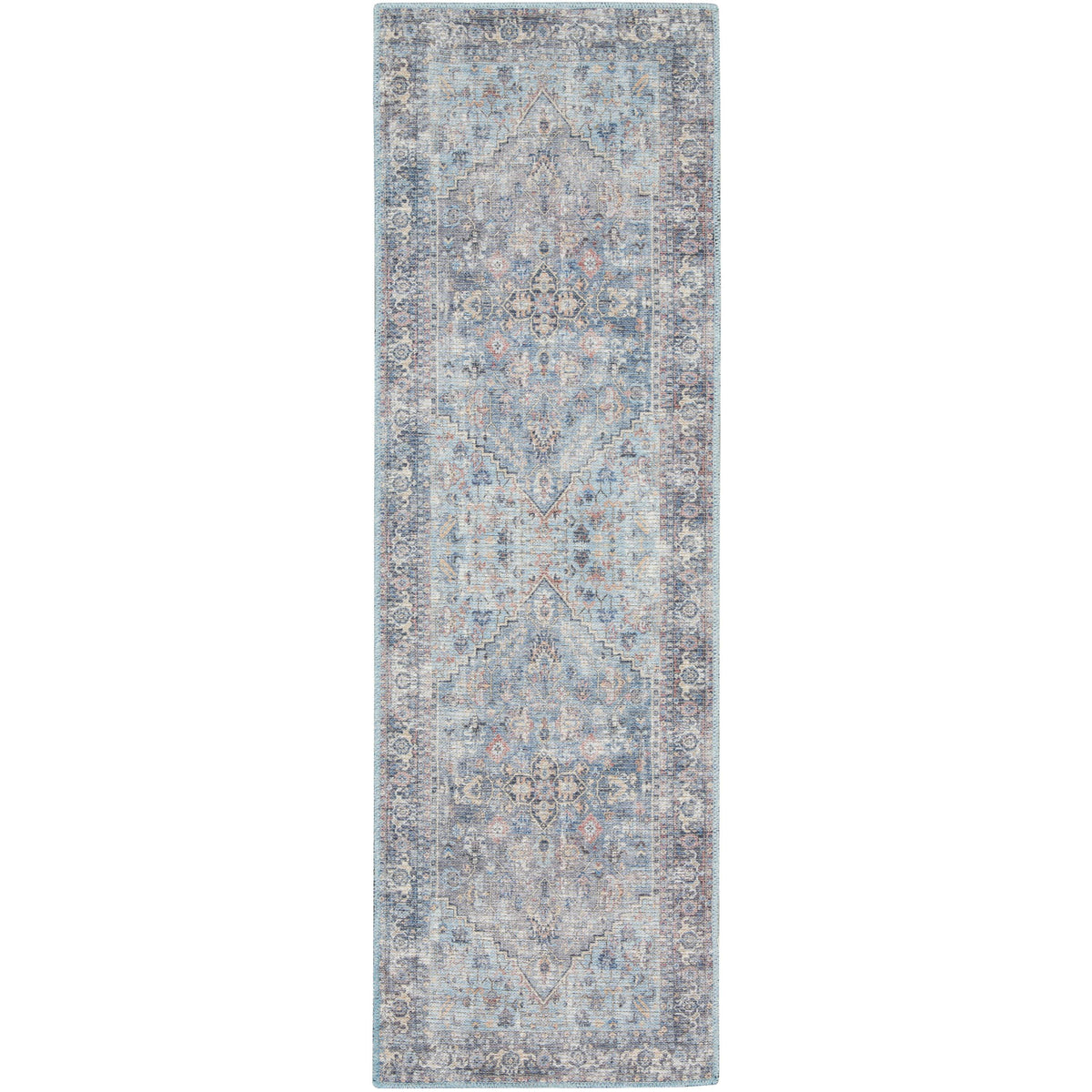 Nourison Home New Concept Washables SR104 Light Grey Blue Indoor Runner - Vintage Machine Woven Machine Made Low Pile