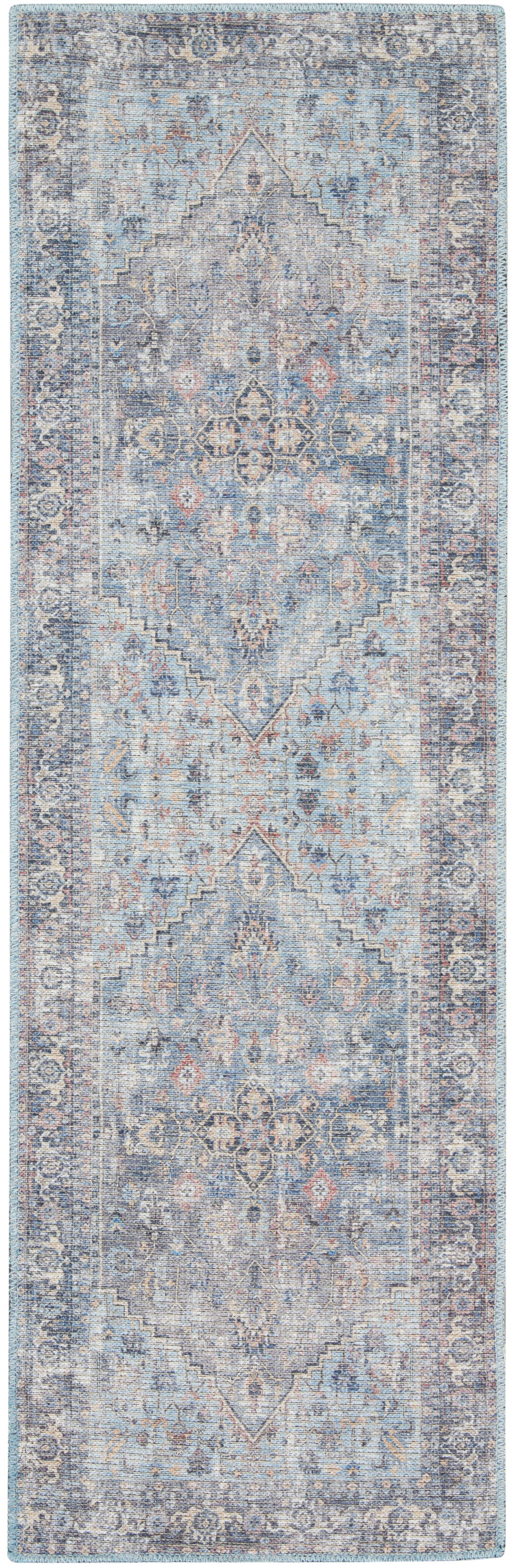 Nourison Home New Concept Washables SR104 Light Grey Blue Indoor Runner - Vintage Machine Woven Machine Made Low Pile