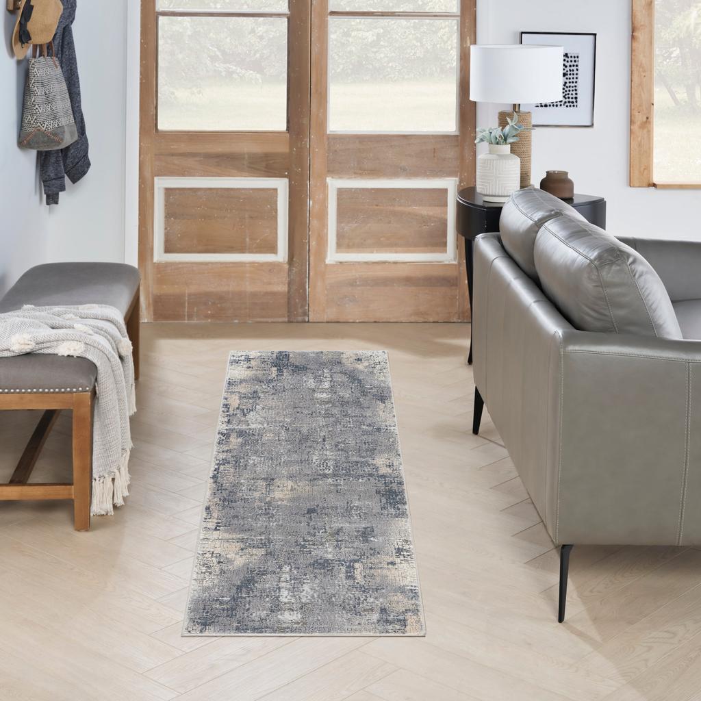 Nourison Home Rustic Textures RUS06 Grey Beige Indoor Runner - Modern Power Loomed Machine Made Medium Pile