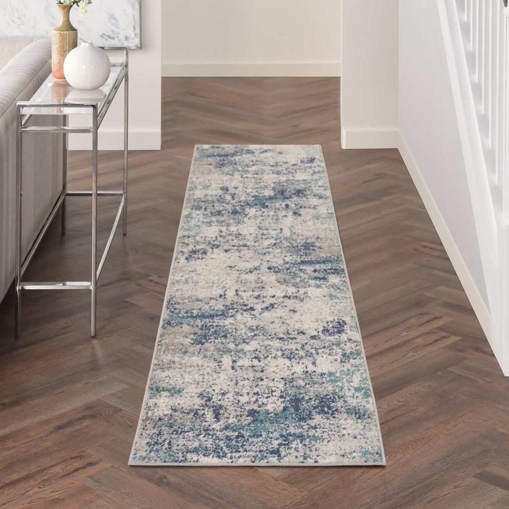 Nourison Home Passion PSN36 Ivory Teal Indoor Runner - Modern Power Loomed Machine Made Medium Pile