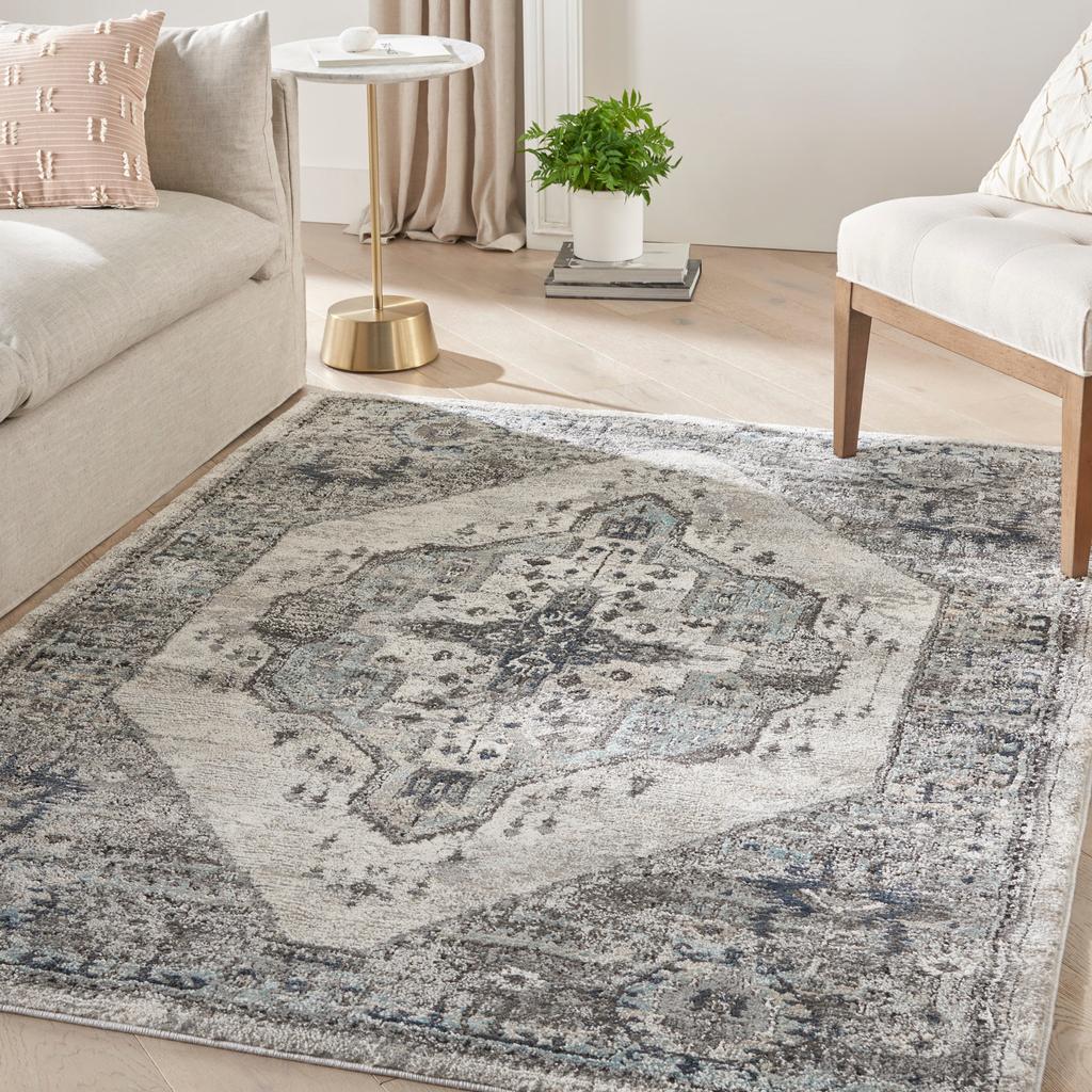 Nourison Home American Manor AMR02 Grey Indoor Rectangle Area Rug - Farmhouse Power Loomed Machine Made Medium Pile