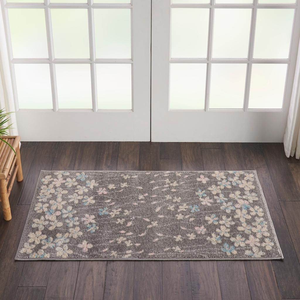 Nourison Home Tranquil TRA04 Grey Grey Beige Indoor Rectangle Area Rug - Contemporary Power Loomed Machine Made Medium Pile