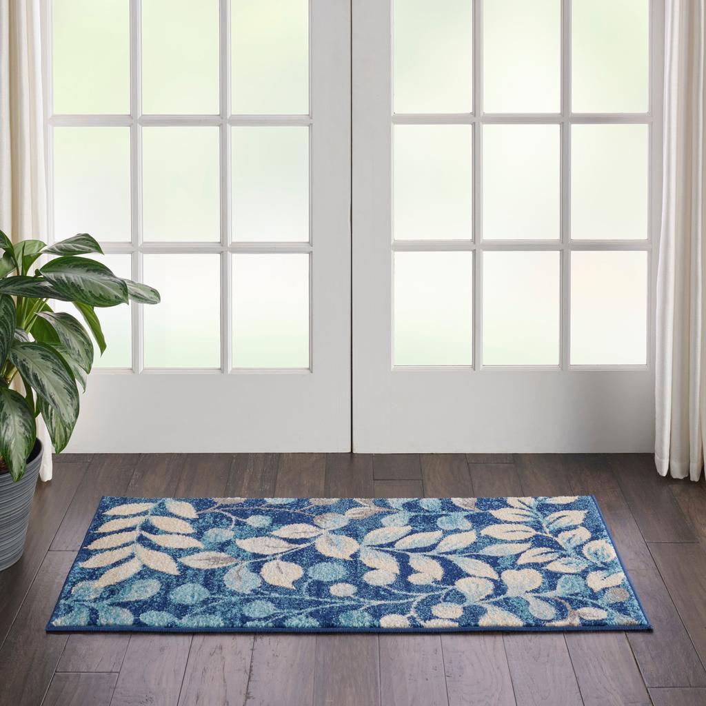 Nourison Home Tranquil TRA03 Navy Indoor Rectangle Area Rug - Farmhouse Power Loomed Machine Made Medium Pile