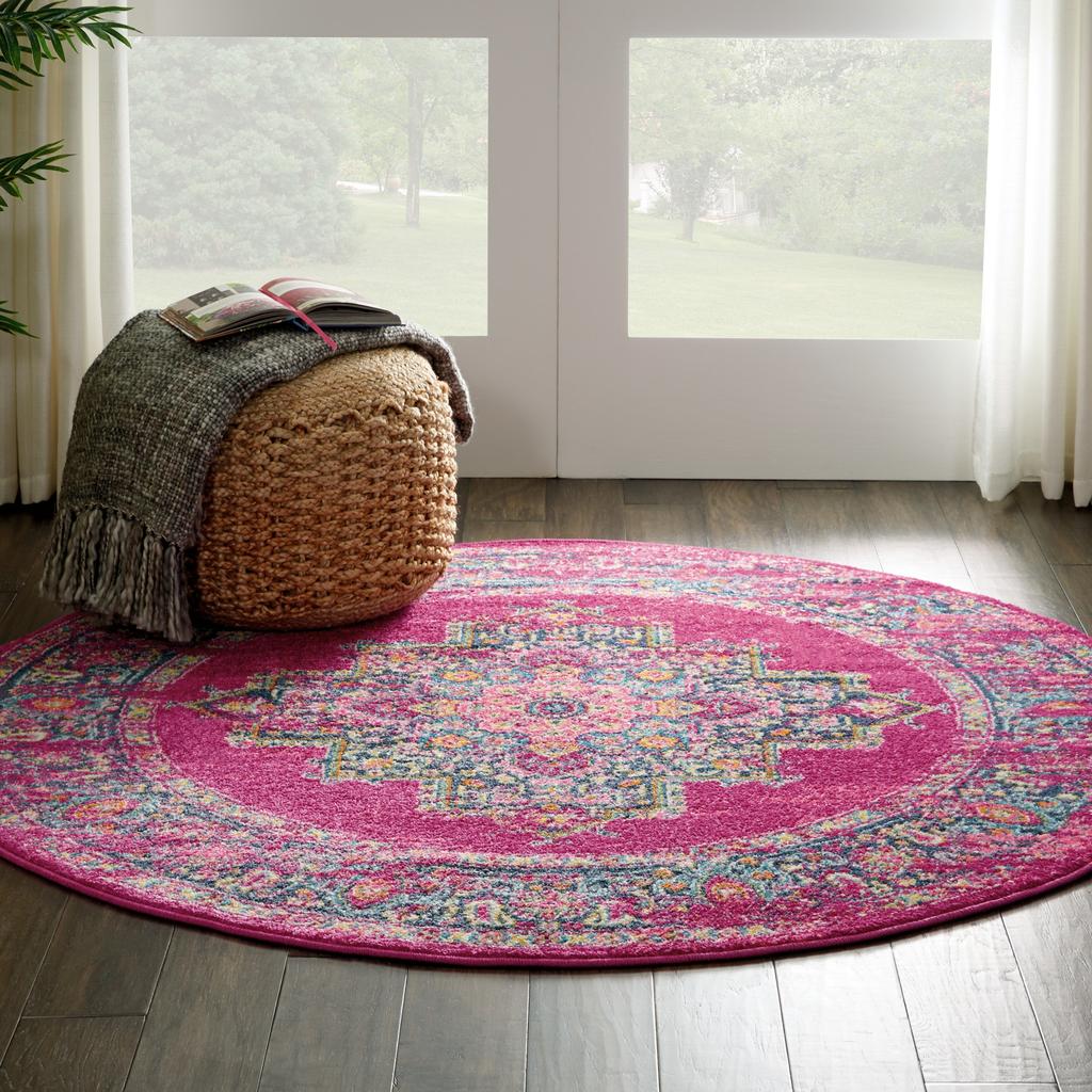Nourison Home Passion PSN03 Pink Fuchsia Indoor Round Area Rug - Bohemian Power Loomed Machine Made Medium Pile