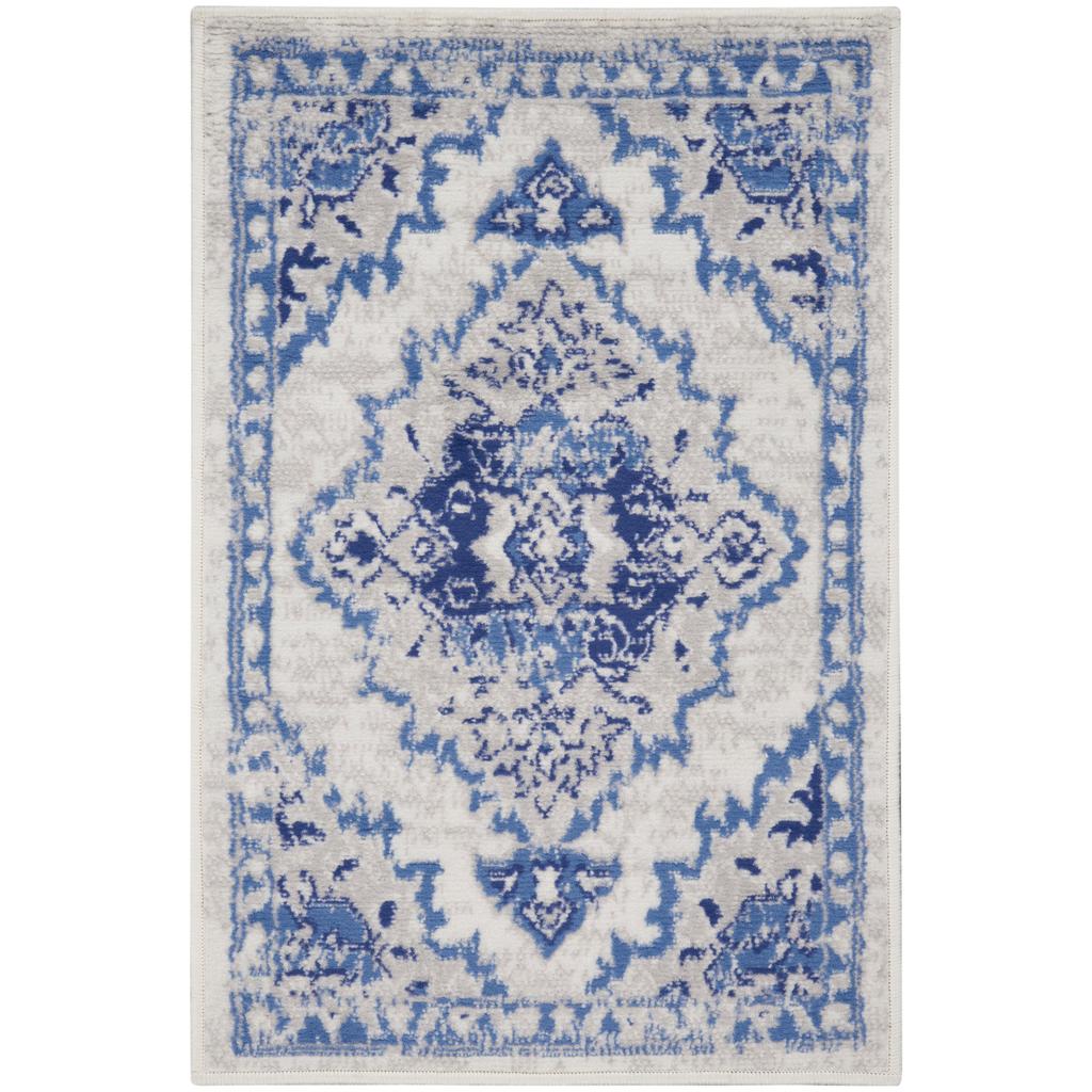 Nourison Home Whimsicle WHS14 Ivory Blue Indoor Rectangle Area Rug - Bohemian Power Loomed Machine Made Low Pile