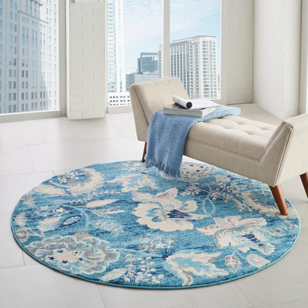 Nourison Home Tranquil TRA02 Turquoise Indoor Round Area Rug - Vintage Power Loomed Machine Made Medium Pile