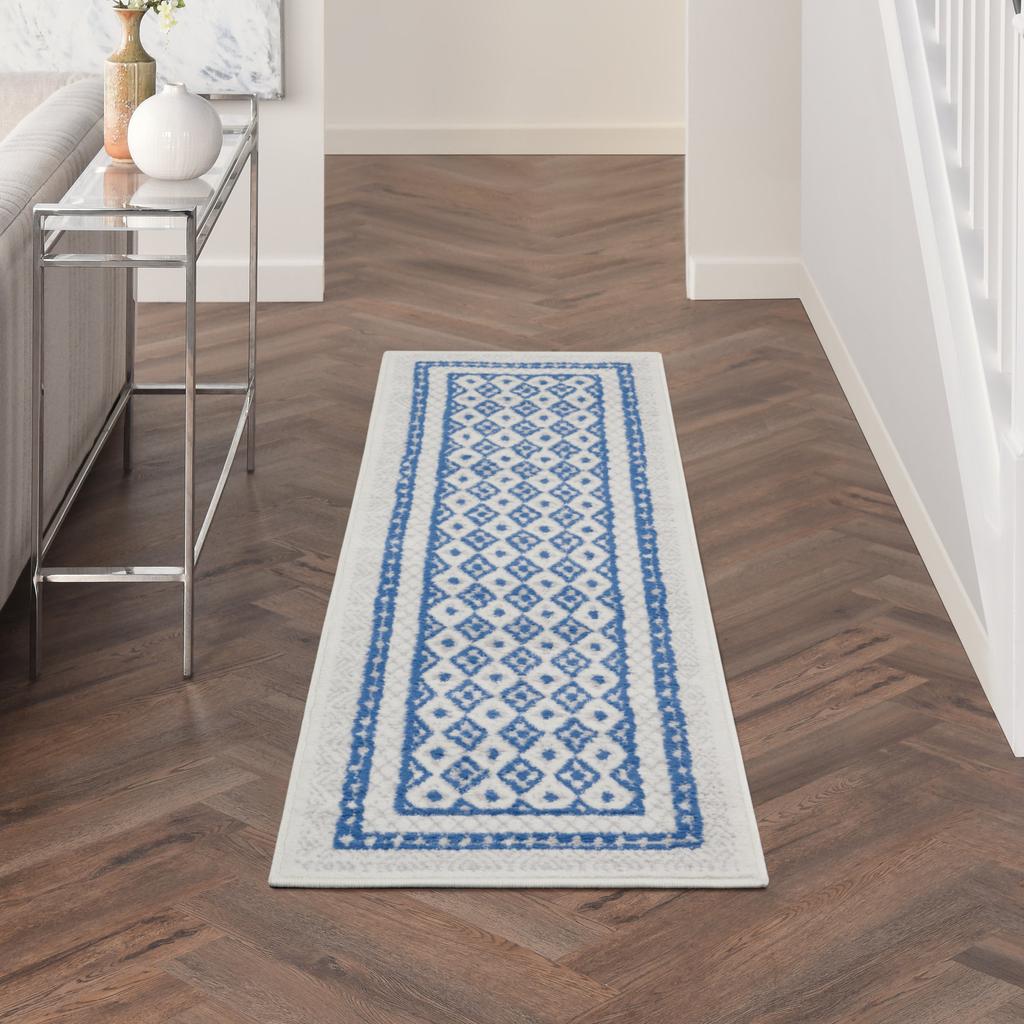 Nourison Home Whimsicle WHS13 Ivory Blue Indoor Runner - Farmhouse Power Loomed Machine Made Low Pile