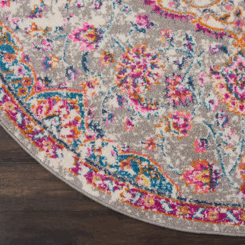 Nourison Home Passion PSN22 Grey Multicolor Indoor Round Area Rug - Transitional Power Loomed Machine Made Medium Pile