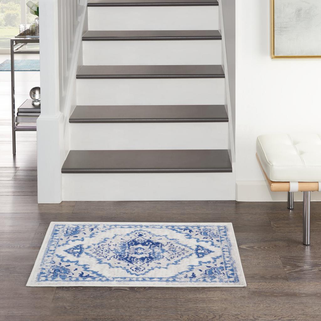 Nourison Home Whimsicle WHS14 Ivory Blue Indoor Rectangle Area Rug - Bohemian Power Loomed Machine Made Low Pile