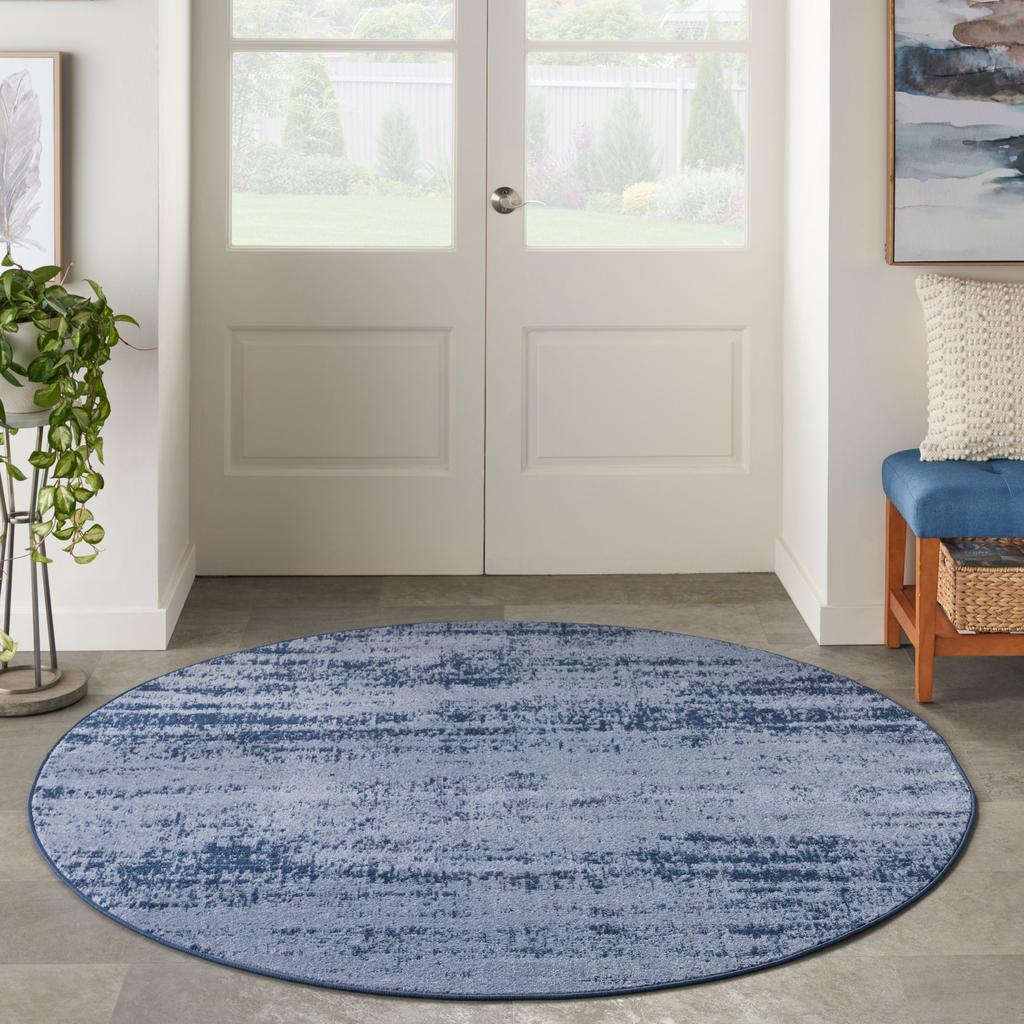 Nourison Home Nourison Essentials NRE03 Denim Indoor/Outdoor Round Area Rug - Modern Power Loomed Machine Made Low Pile