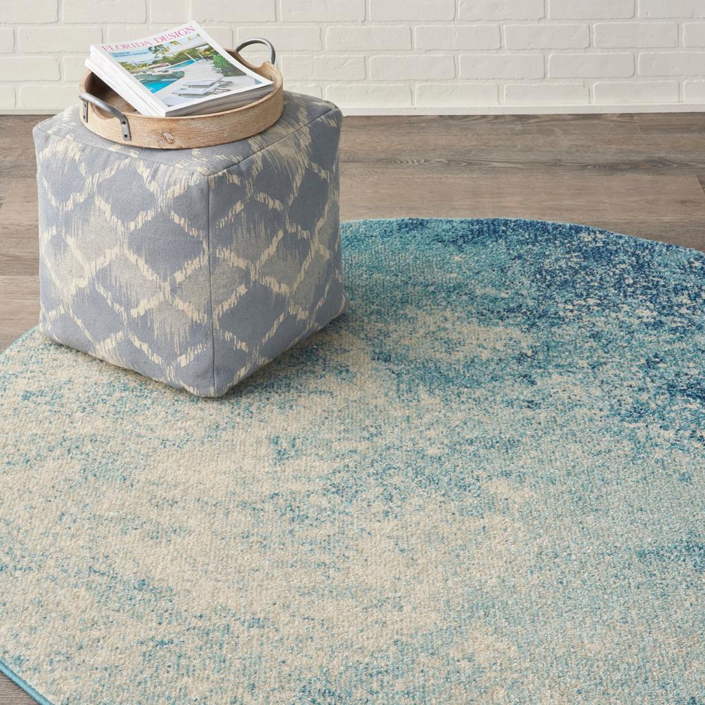 Nourison Home Passion PSN10 Navy Light Blue Indoor Round Area Rug - Modern Power Loomed Machine Made Medium Pile