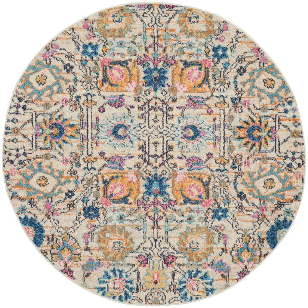 Nourison Home Passion PSN01 Ivory Multicolor Indoor Round Area Rug - Bohemian Power Loomed Machine Made Medium Pile