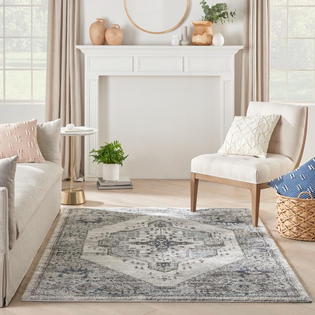 Nourison Home American Manor AMR02 Grey Indoor Rectangle Area Rug - Farmhouse Power Loomed Machine Made Medium Pile