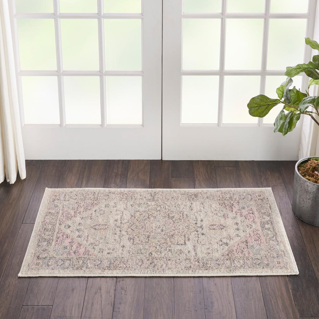 Nourison Home Tranquil TRA06 Pink and Beige Ivory Pink Indoor Rectangle Area Rug - Vintage Power Loomed Machine Made Medium Pile