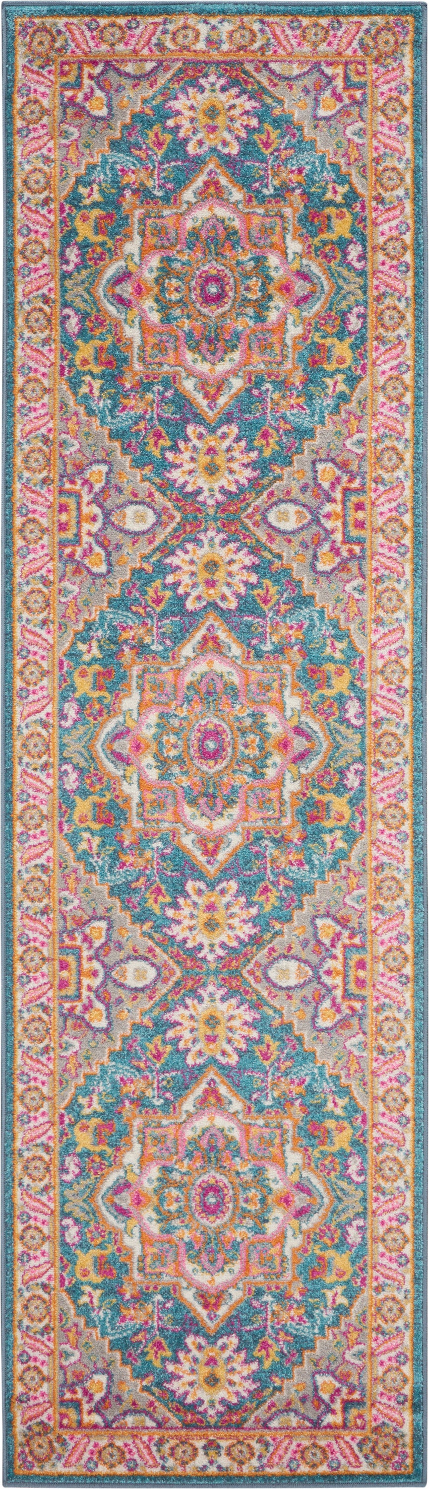 Nourison Home Passion PSN20 Teal Multicolor Indoor Runner - Bohemian Power Loomed Machine Made Medium Pile
