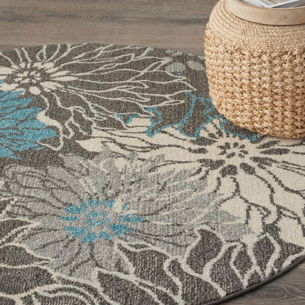 Nourison Home Passion PSN17 Charcoal Blue Indoor Round Area Rug - Contemporary Power Loomed Machine Made Medium Pile