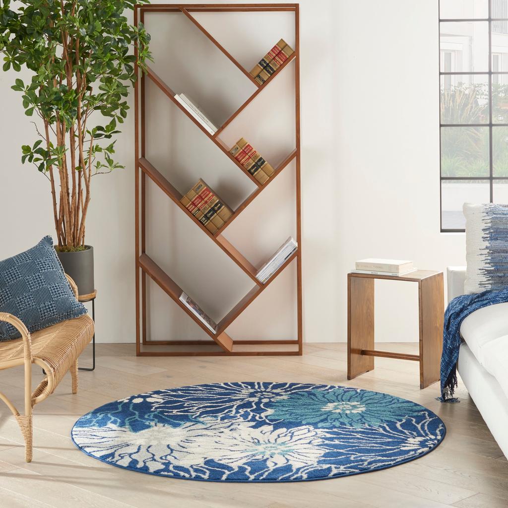 Nourison Home Passion PSN17 Navy Ivory Indoor Round Area Rug - Contemporary Power Loomed Machine Made Medium Pile