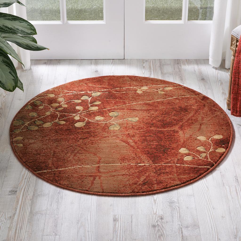 Nourison Home Somerset ST74 Red Flame Indoor Round Area Rug - Rustic Power Loomed Machine Made Medium Pile