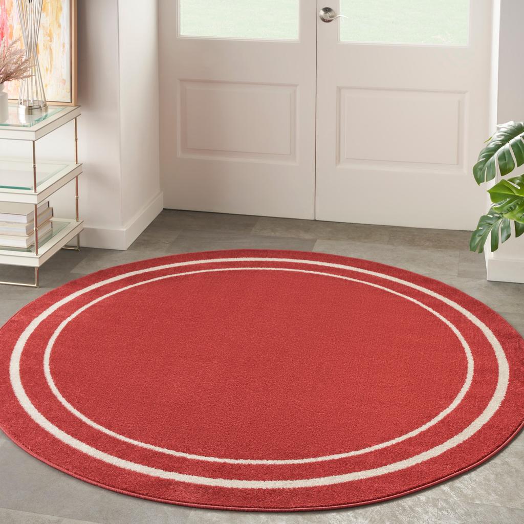Nourison Home Nourison Essentials NRE02 Brick Ivory Indoor/Outdoor Round Area Rug - Contemporary Power Loomed Machine Made Low Pile