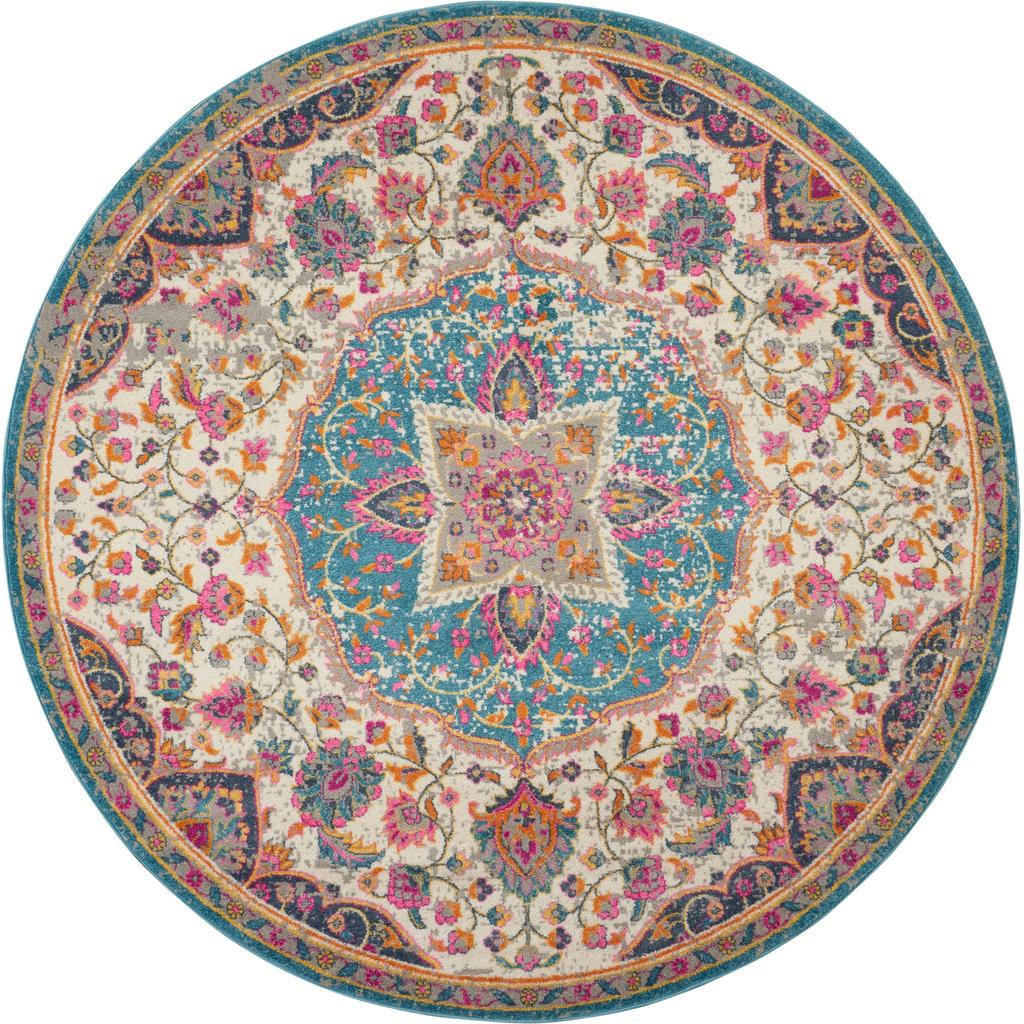 Nourison Home Passion PSN22 Ivory Multicolor Indoor Round Area Rug - Transitional Power Loomed Machine Made Medium Pile