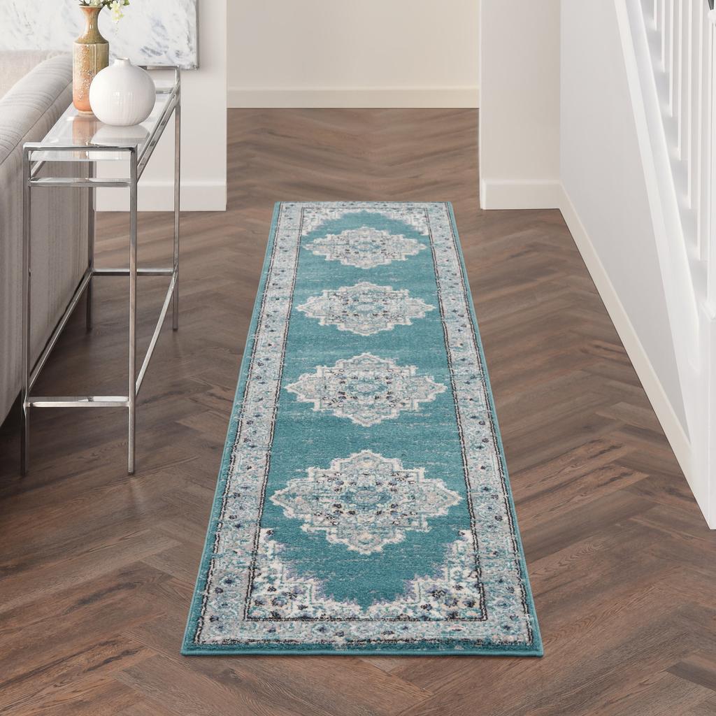 Nourison Home Passion PSN03 Turquoise Grey Indoor Runner - Bohemian Power Loomed Machine Made Medium Pile