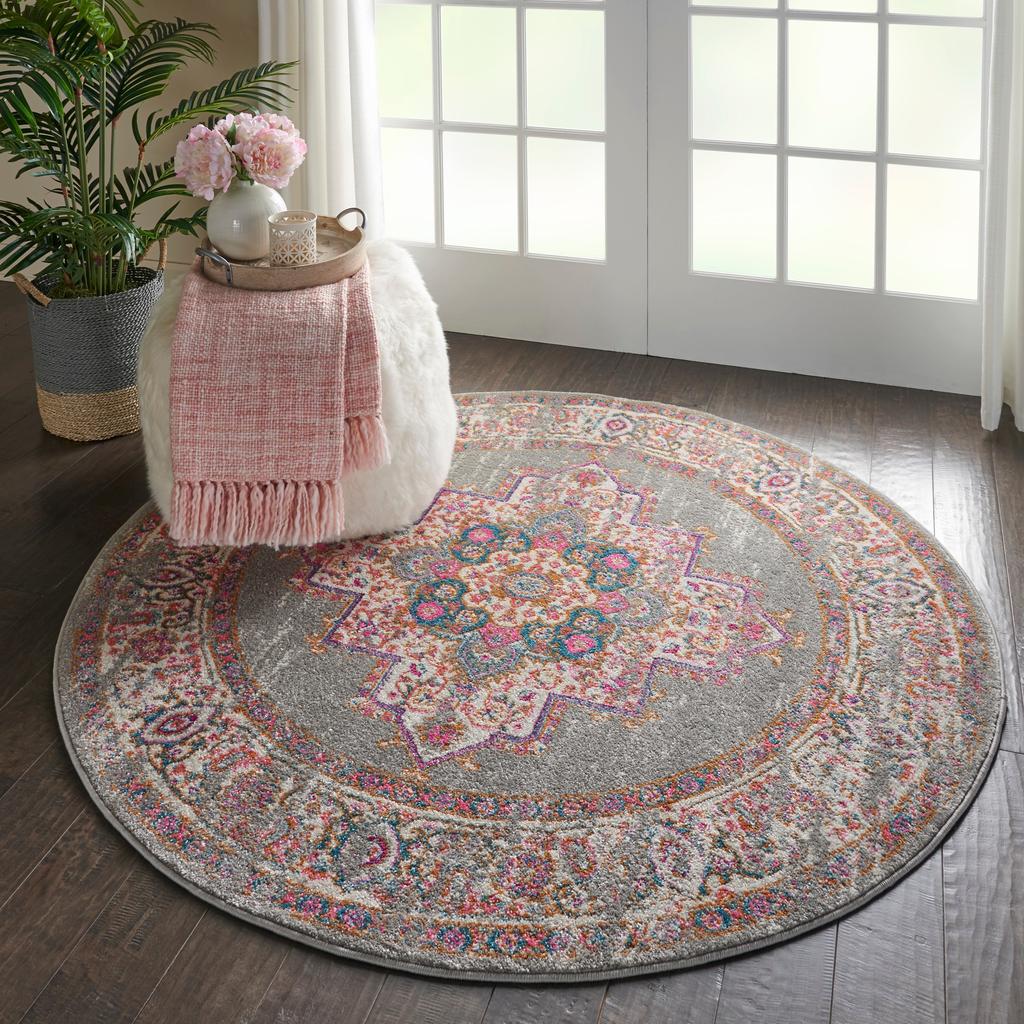 Nourison Home Passion PSN03 Grey Indoor Round Area Rug - Bohemian Power Loomed Machine Made Medium Pile