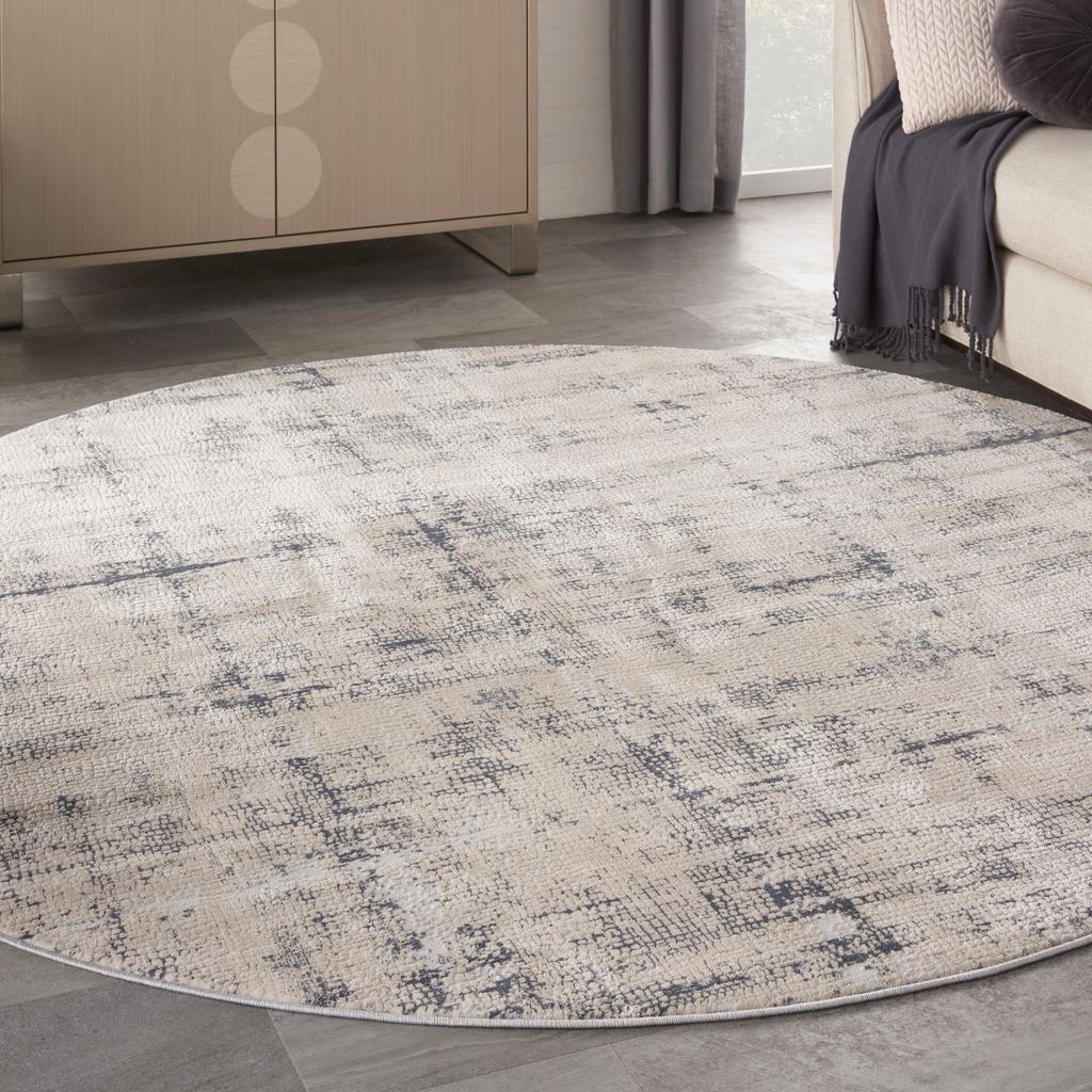 Nourison Home Rustic Textures RUS06 Ivory Blue Indoor Round Area Rug - Modern Power Loomed Machine Made Medium Pile