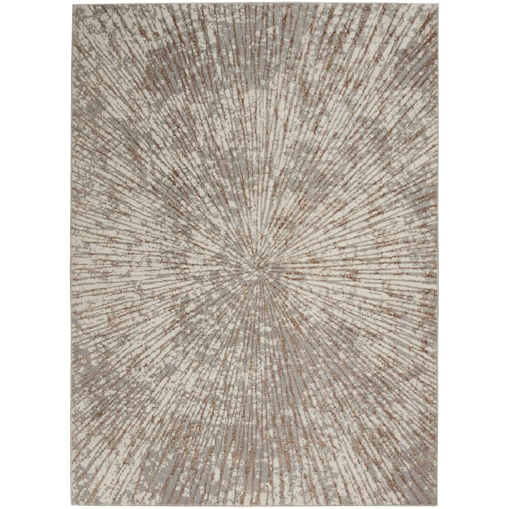 Nourison Home Glow MTL01 Grey Mocha Indoor Rectangle Area Rug - Glam Power Loomed Machine Made Medium Pile