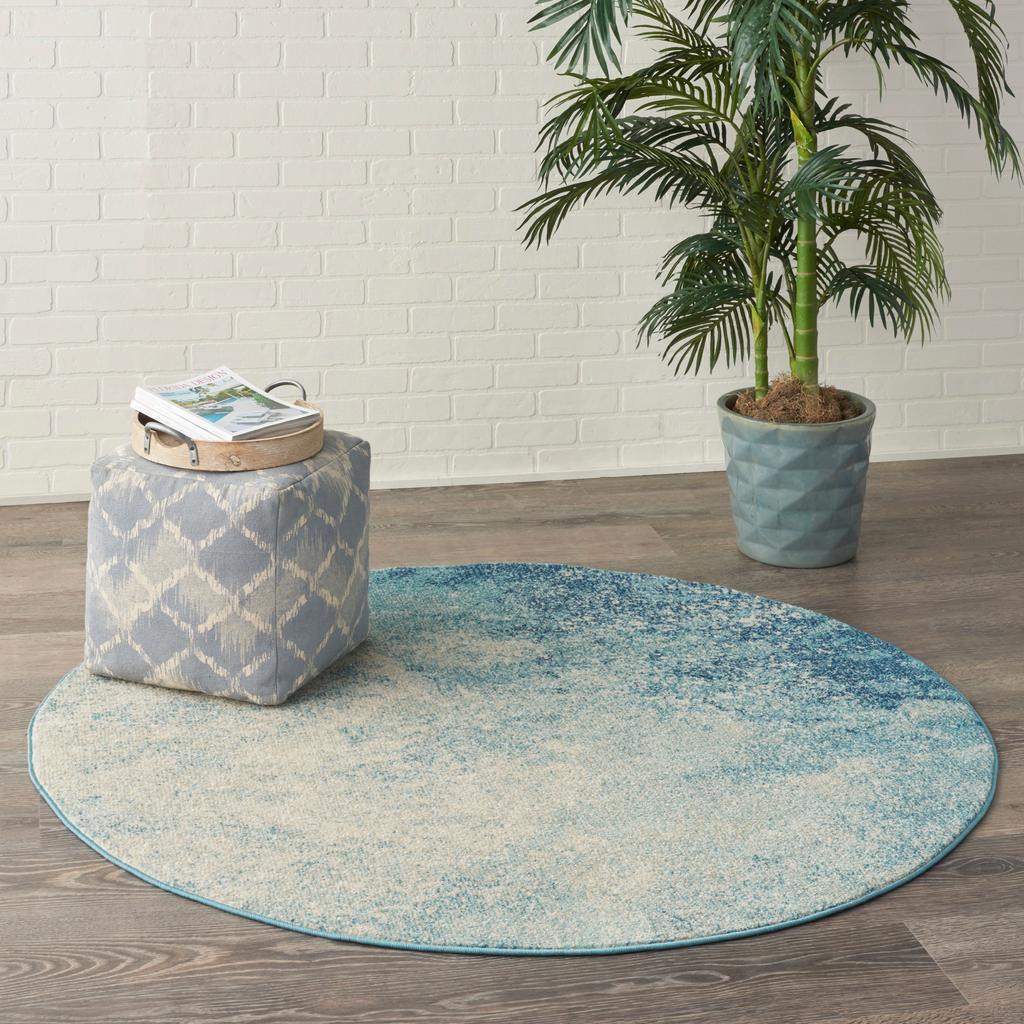 Nourison Home Passion PSN10 Navy Light Blue Indoor Round Area Rug - Modern Power Loomed Machine Made Medium Pile