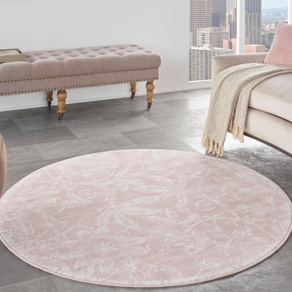 Nourison Home Whimsicle WHS05 Pink Indoor Round Area Rug - Farmhouse Power Loomed Machine Made Low Pile
