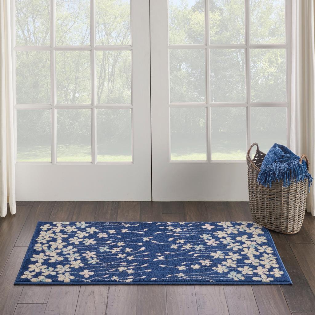 Nourison Home Tranquil TRA04 Navy Indoor Rectangle Area Rug - Contemporary Power Loomed Machine Made Medium Pile