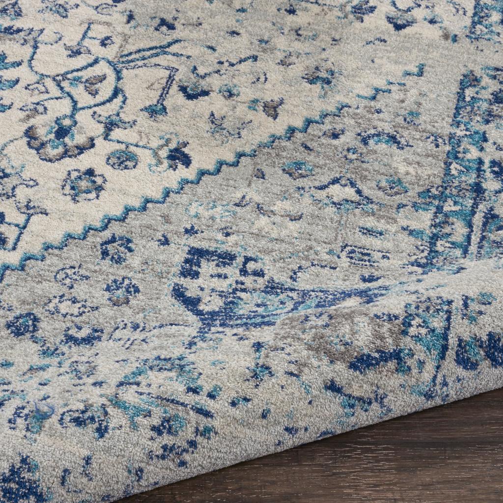 Nourison Home Tranquil TRA06 Navy Blue and White Ivory/Light Blue Indoor Rectangle Area Rug - Vintage Power Loomed Machine Made Medium Pile