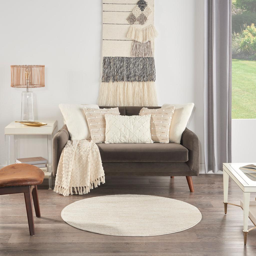 Nourison Home Nourison Essentials NRE01 Ivory Beige Indoor/Outdoor Round Area Rug - Outdoor Power Loomed Machine Made Low Pile