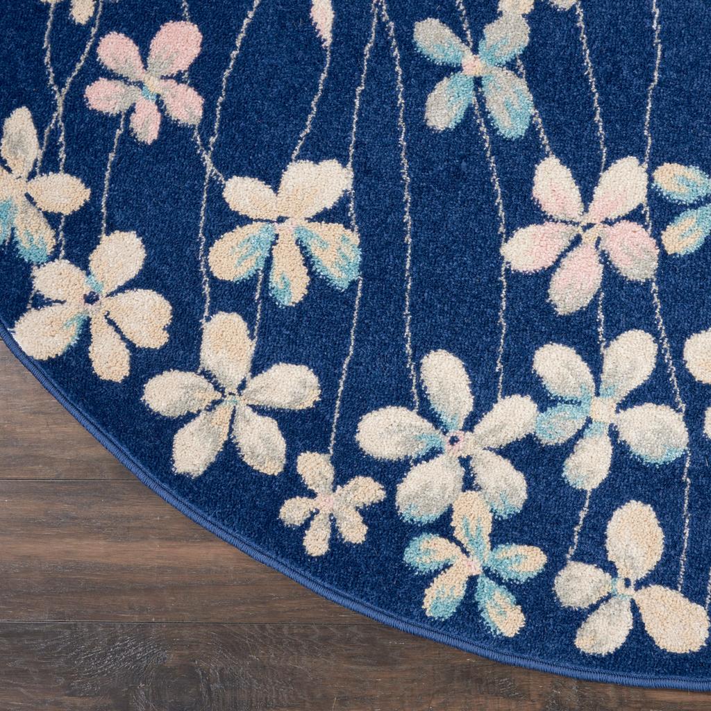 Nourison Home Tranquil TRA04 Navy Blue Navy Indoor Round Area Rug - Contemporary Power Loomed Machine Made Medium Pile