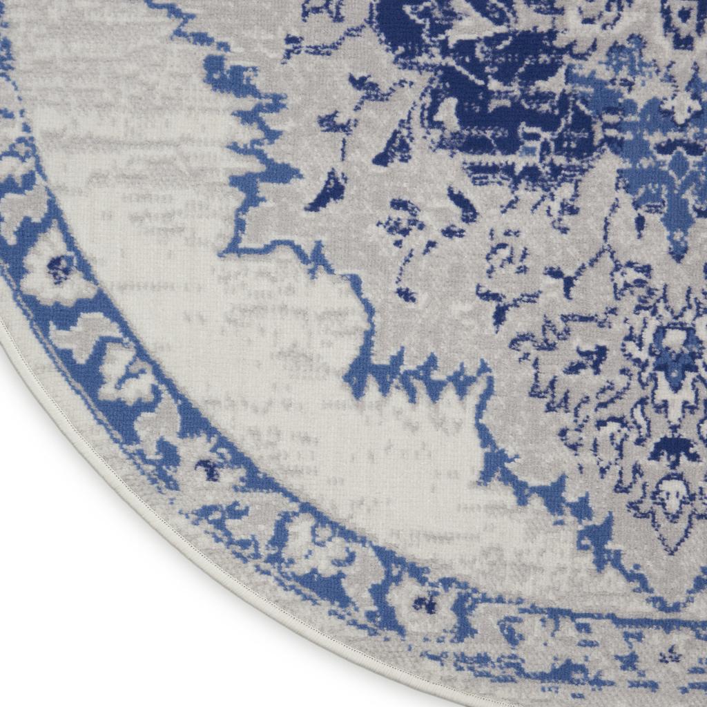 Nourison Home Whimsicle WHS14 Ivory Blue Indoor Round Area Rug - Bohemian Power Loomed Machine Made Low Pile