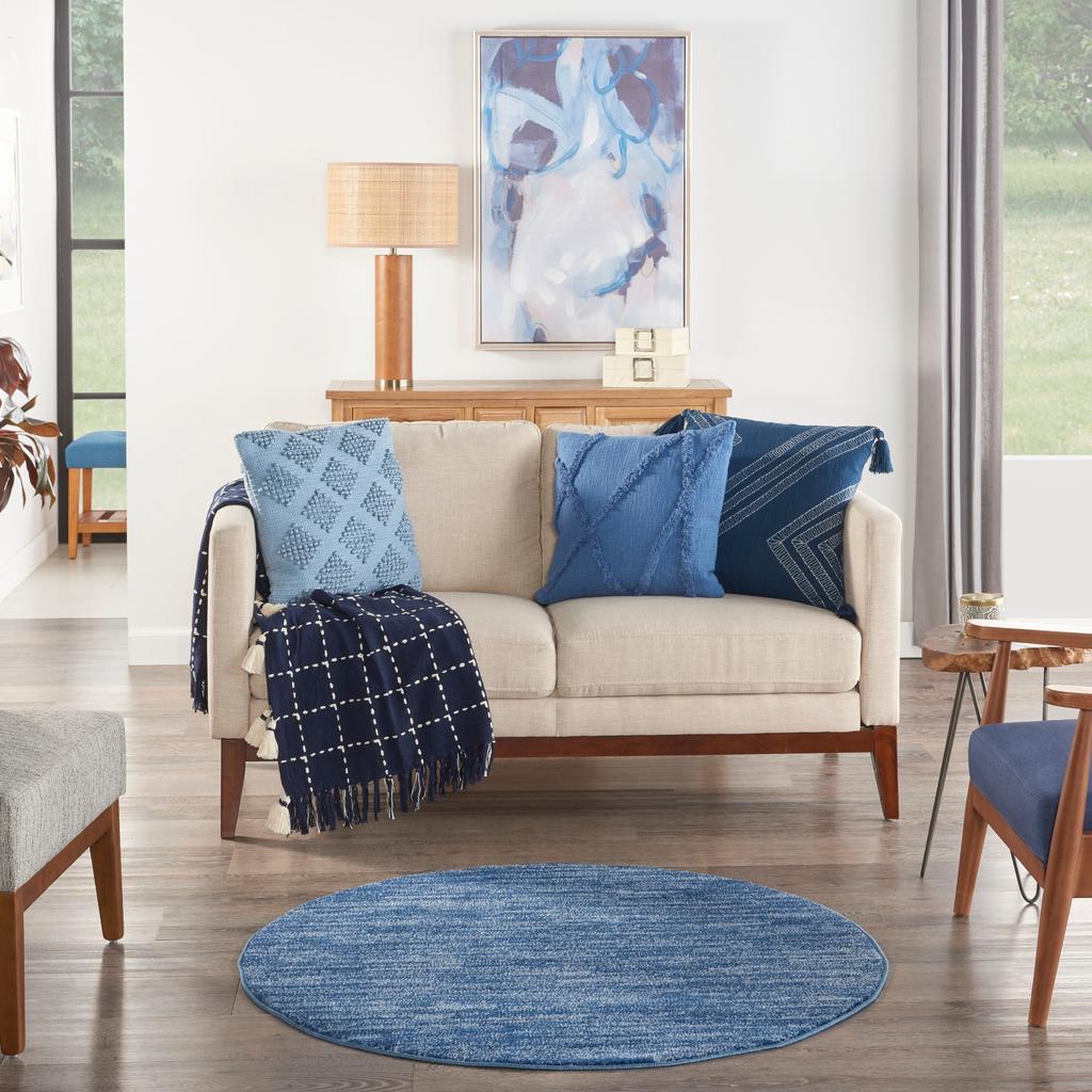 Nourison Home Nourison Essentials NRE01 Navy Blue Indoor/Outdoor Round Area Rug - Outdoor Power Loomed Machine Made Low Pile