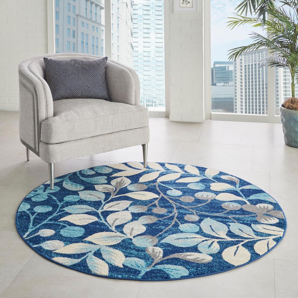Nourison Home Tranquil TRA03 Navy Indoor Round Area Rug - Farmhouse Power Loomed Machine Made Medium Pile