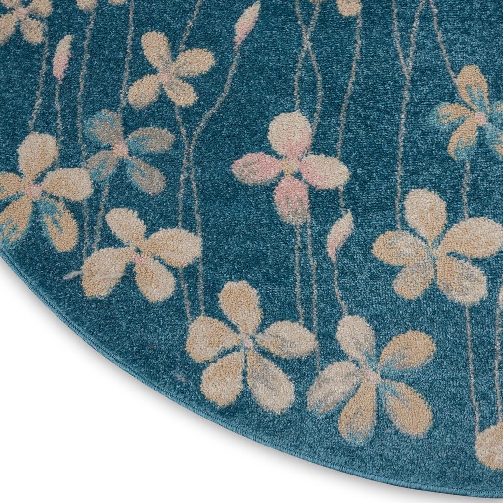 Nourison Home Tranquil TRA04 Turquoise Blue Turquoise Indoor Round Area Rug - Contemporary Power Loomed Machine Made Medium Pile