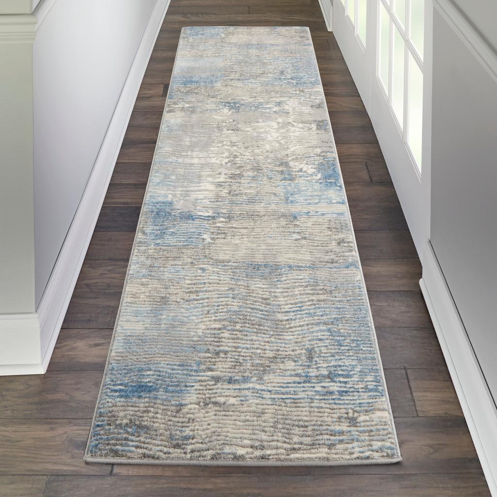 Nourison Home Solace SLA01 Ivory Grey Blue Ivory/Grey/Blue Indoor Runner - Modern Power Loomed Machine Made Low Pile