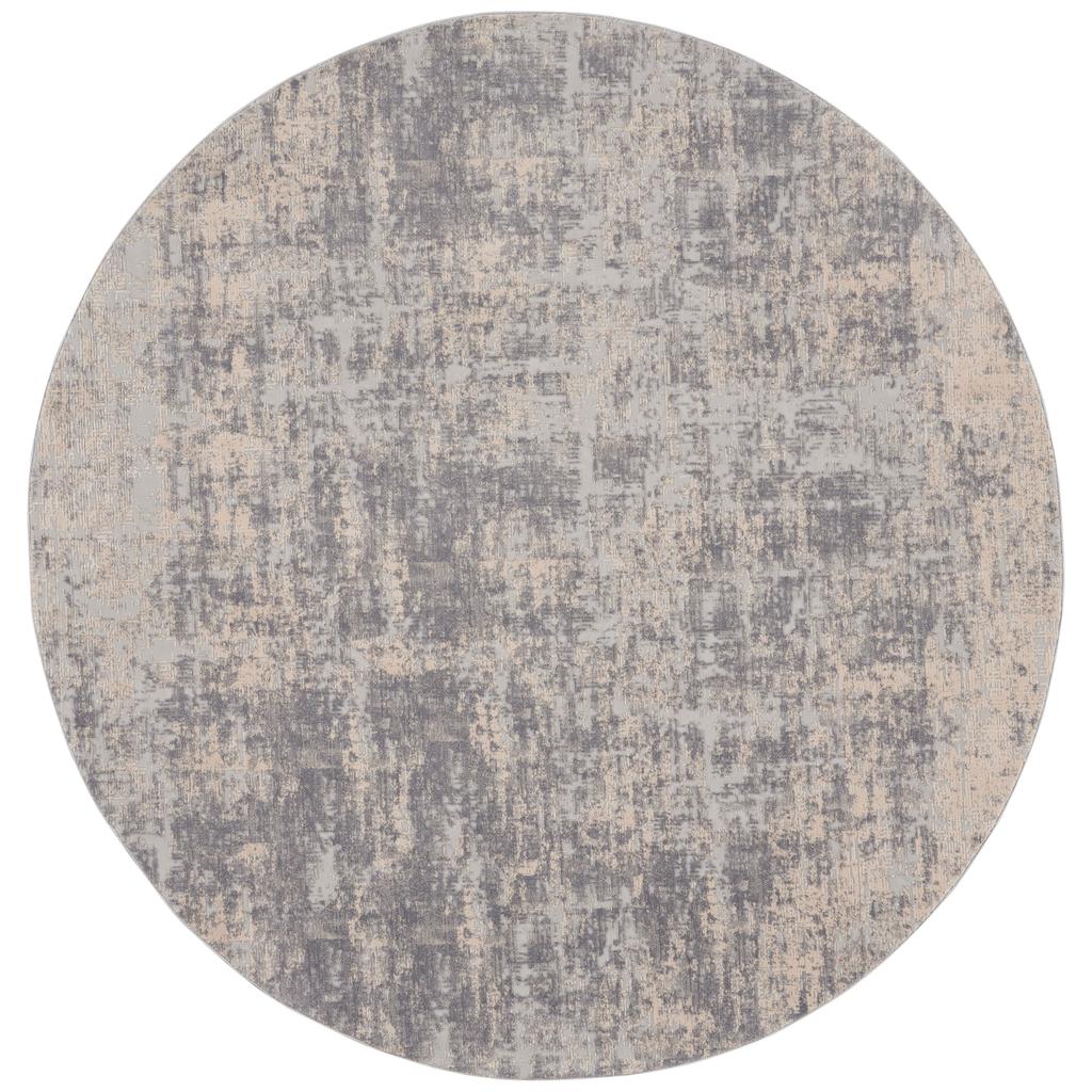 Nourison Home Rustic Textures RUS01 Ivory Silver Ivory/Silver Indoor Round Area Rug - Modern Power Loomed Machine Made Medium Pile