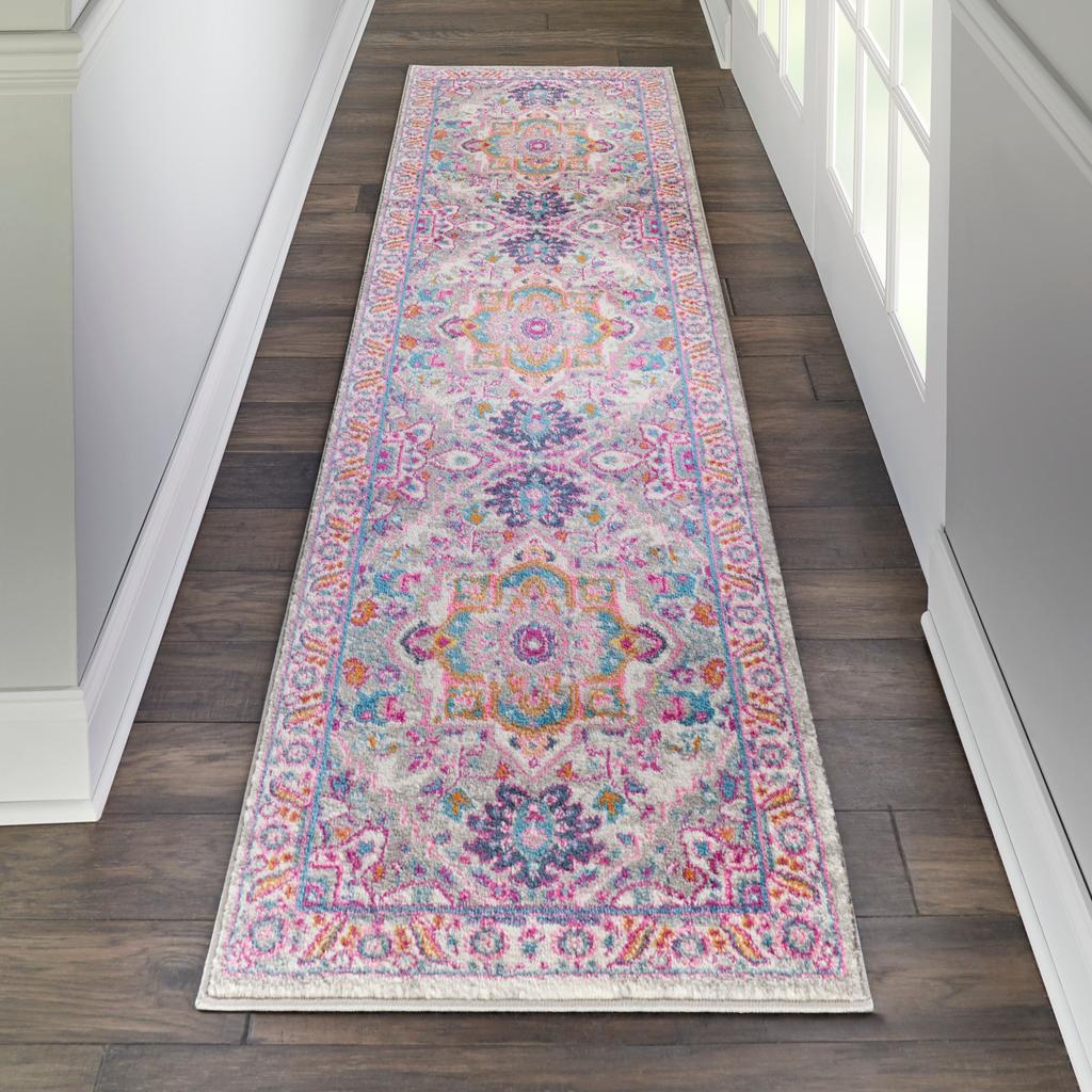 Nourison Home Passion PSN20 Light Grey Pink Indoor Runner - Bohemian Power Loomed Machine Made Medium Pile