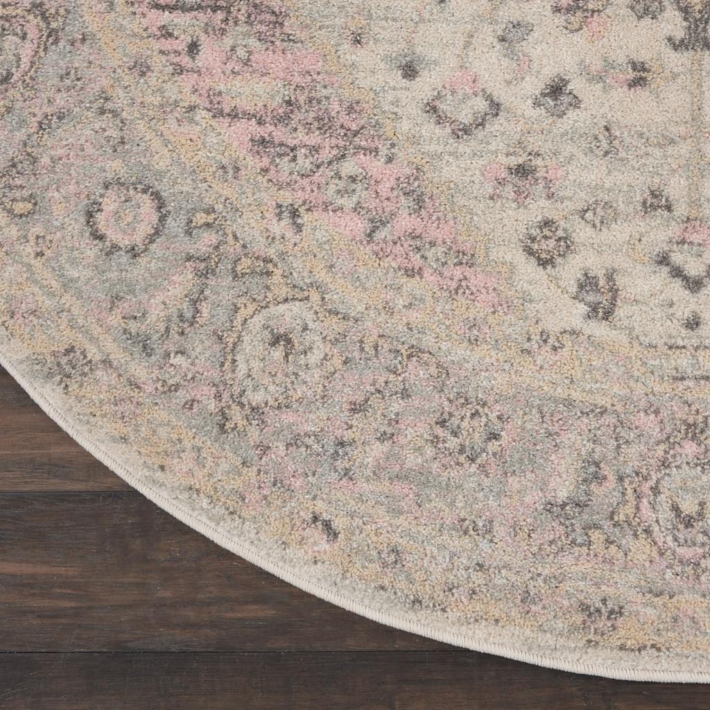 Nourison Home Tranquil TRA06 Pink and Beige Ivory Pink Indoor Round Area Rug - Vintage Power Loomed Machine Made Medium Pile