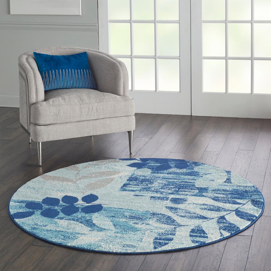 Nourison Home Tranquil TRA01 Navy Blue Navy/Light Blue Indoor Round Area Rug - Farmhouse Power Loomed Machine Made Medium Pile
