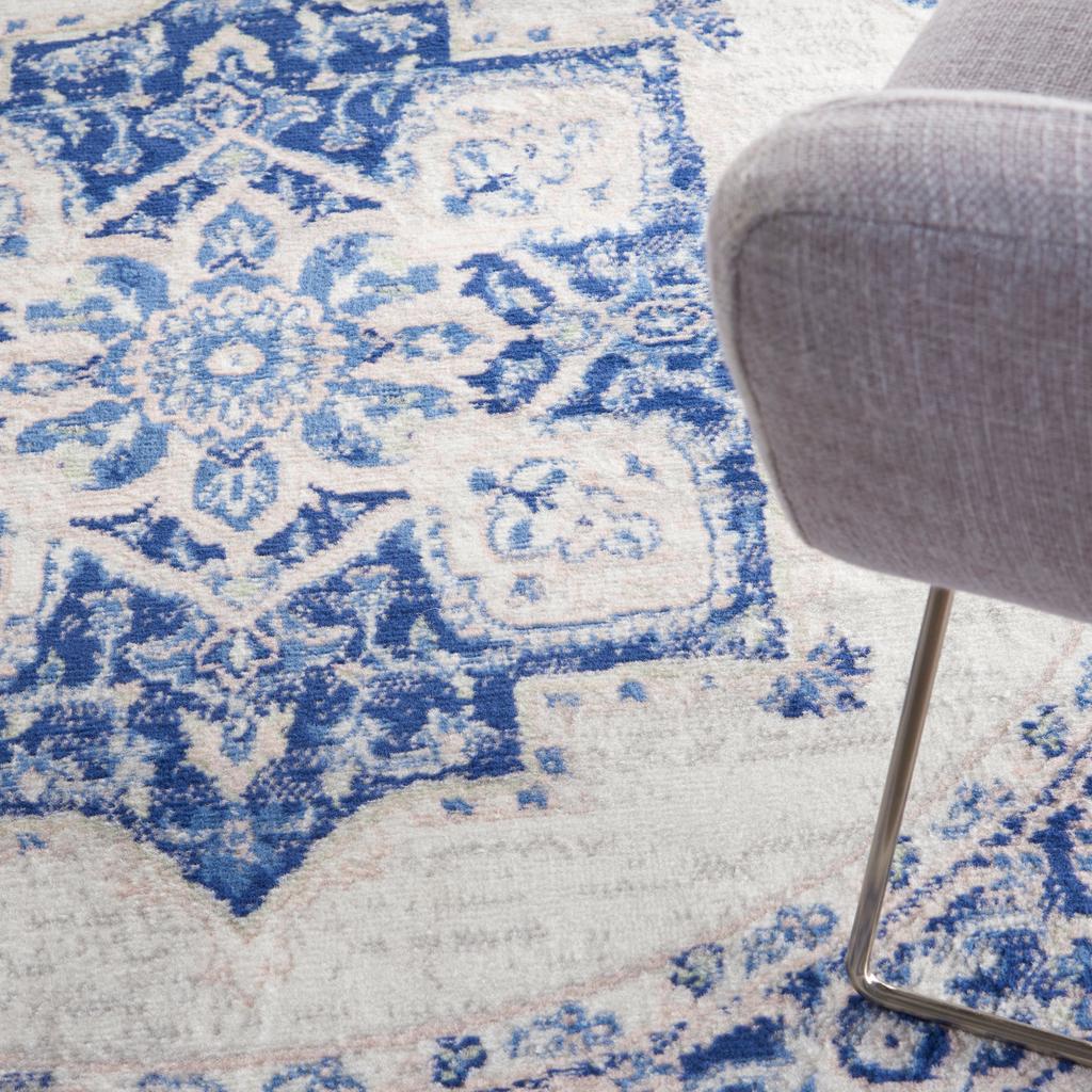 Nourison Home Whimsicle WHS03 Ivory Blue Indoor Round Area Rug - Farmhouse Power Loomed Machine Made Low Pile