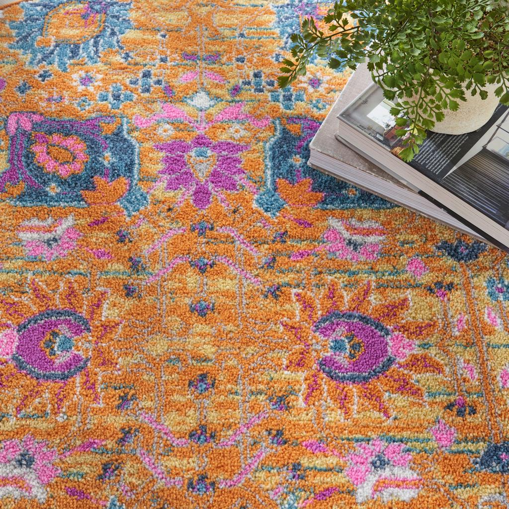 Nourison Home Passion PSN01 Orange Sunburst Indoor Round Area Rug - Bohemian Power Loomed Machine Made Medium Pile