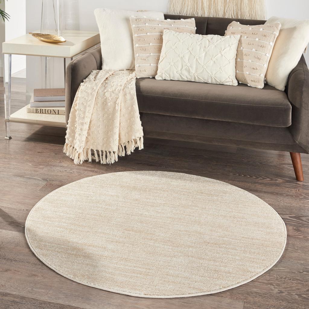 Nourison Home Nourison Essentials NRE01 Ivory Beige Indoor/Outdoor Round Area Rug - Outdoor Power Loomed Machine Made Low Pile