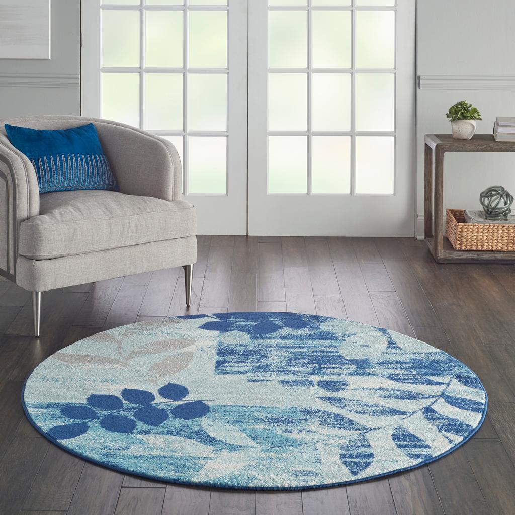 Nourison Home Tranquil TRA01 Navy Blue Navy/Light Blue Indoor Round Area Rug - Farmhouse Power Loomed Machine Made Medium Pile